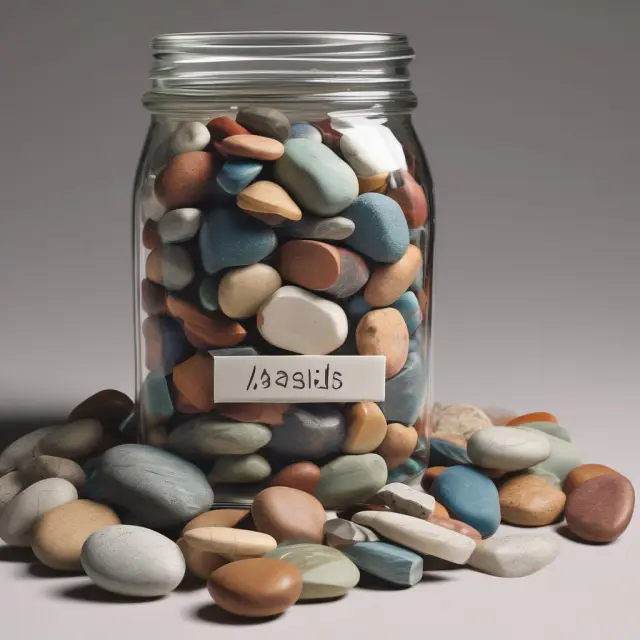 An investor with a jar of tangible assets, sorting stones (shares) to evaluate financial worth, Tangible Book Value Per Share