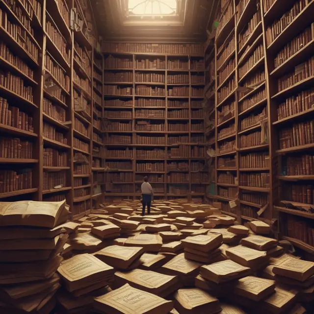 An investor delves into a grand library, uncovering Tangible Book Value Per Share among piles of financial knowledge and resources.