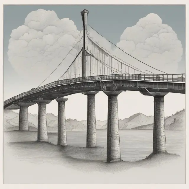 Bridge created from t-distributions symbolizing the connection between statistical analysis and uncertain data