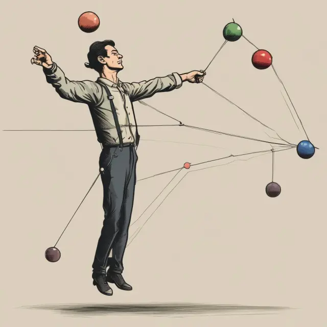 A person balancing on a tightrope holds several t-distributions, symbolizing the need for careful consideration in their application