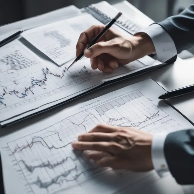 A metaphorical depiction of Technical Analysis (price trends and chart patterns) and Fundamental Analysis (company financials) working together for informed investment decisions