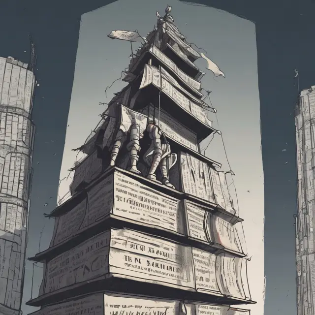 Scholar ascending the tower of knowledge, carrying CMT flag and reading technical analysis books.