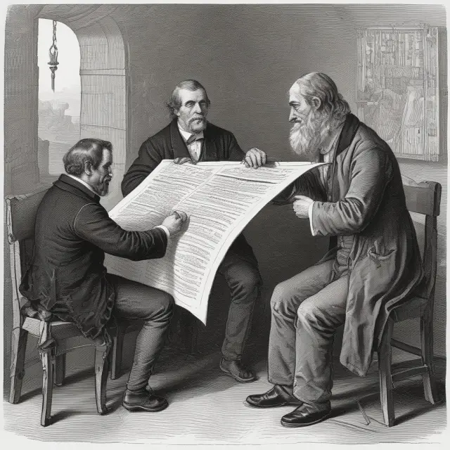 Chartists scrutinizing ancient scrolls, filled with historical price data, while employing modern indicators to unveil market trends.