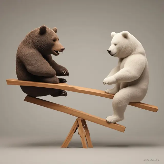 A seesaw with a technical bull and a soft bear demonstrating the importance of balancing hard and soft skills in the workforce.