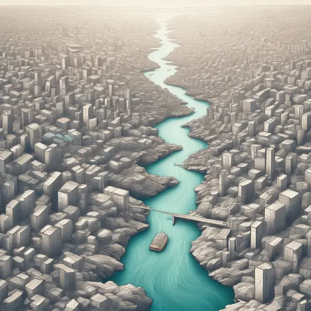 A meandering river symbolizing technical skills and their impact on employment opportunities
