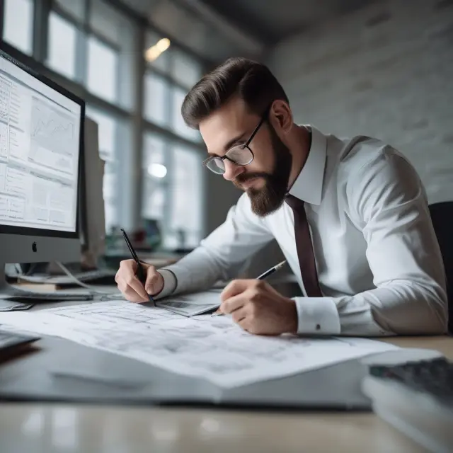An accountant expertly working on a digital drawing board, generating accurate financial statements with advanced software tools.