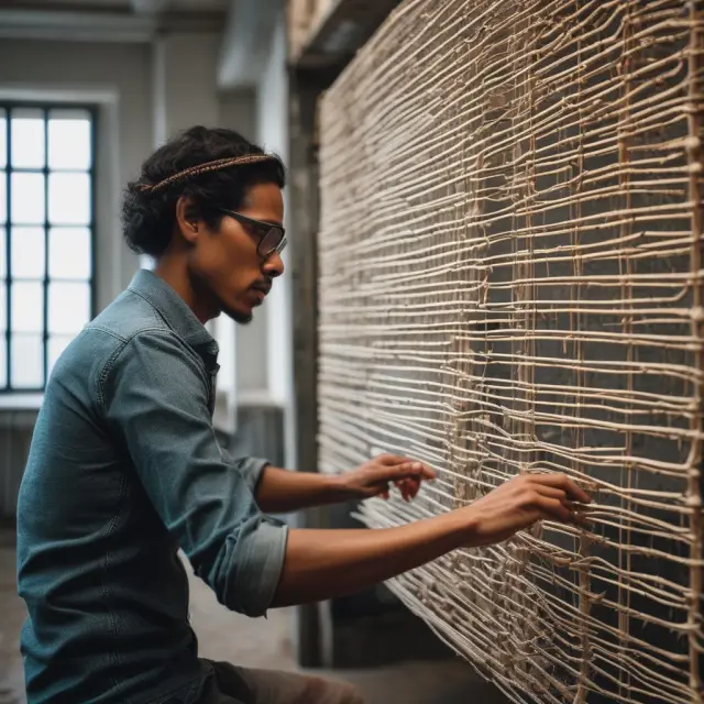 Artisan weaves intricate code strings, creating complex data structures and algorithms for software development.
