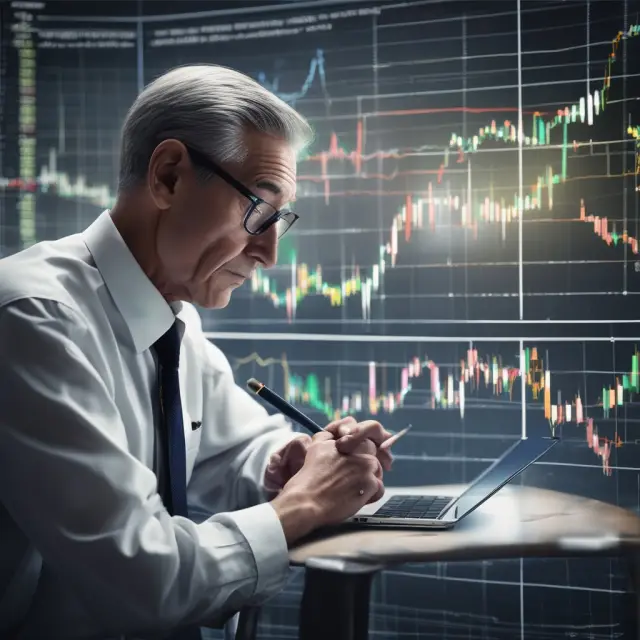 A group of institutional investors gathered around a large, ornate table adorned with scrolls and charts, intently deciphering the complex codes of various technical indicators