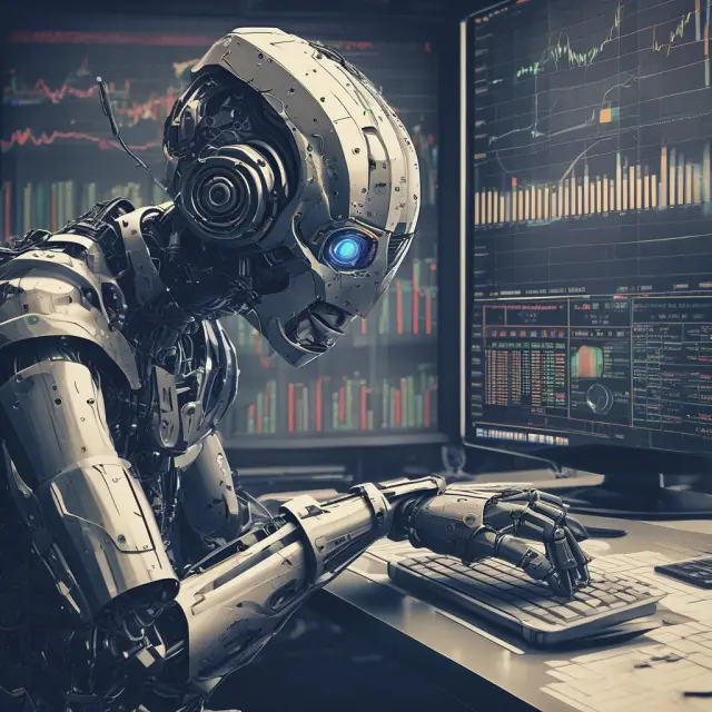 Trading bots examining various charts, displaying multiple technical indicators for real-time analysis and decision making