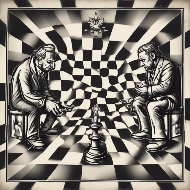 A chess game between technocrat and democrat figures symbolizing their contrasting approaches to governance: one ruled by expertise, the other by popular will.