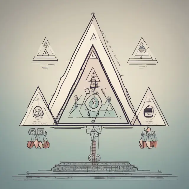 A balanced scale with the Technocratic Triangle – transparency, accountability, and representation – poised precariously in equilibrium.