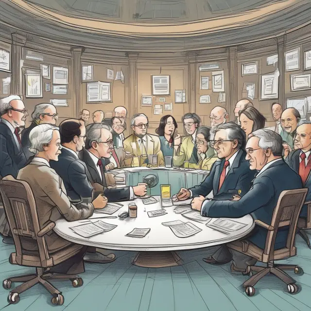 Technocrats in deep discussion, symbolizing the transfer and growth of financial expertise