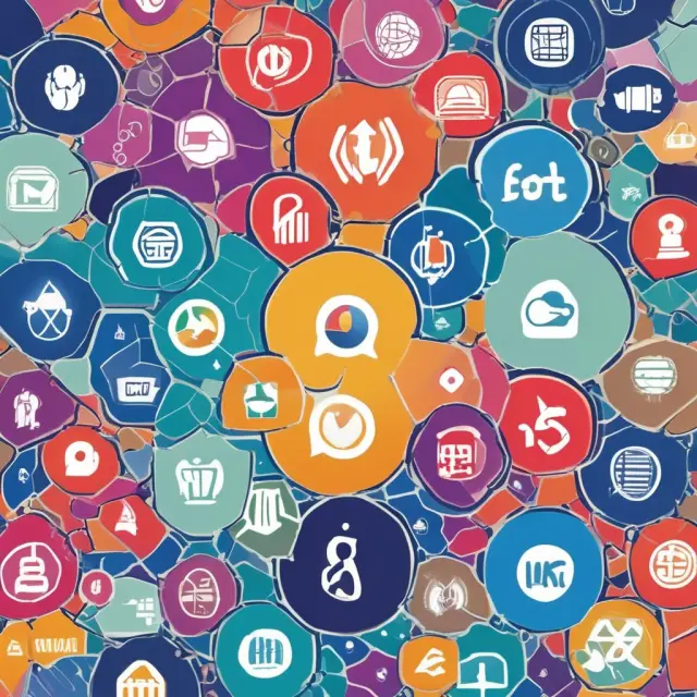Mosaic of major telecom company logos forming an intricate communication network