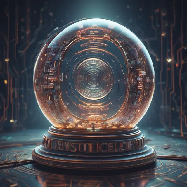 Crystal ball filled with technology components and media elements symbolizing TMT sector investments and industry insights