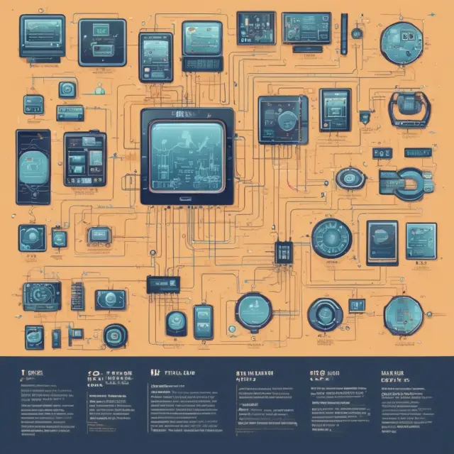 A dynamic timeline depicting the evolution of the technology sector from semiconductors to software, hardware, and internet.