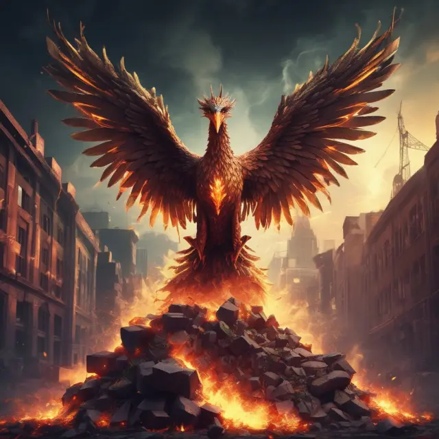 A phoenix rising from flames, representing the disruptive growth and transformation of the technology sector.