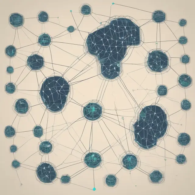 Nodes interconnecting to form a digital web, representing networking and internet companies shaping our interconnected world