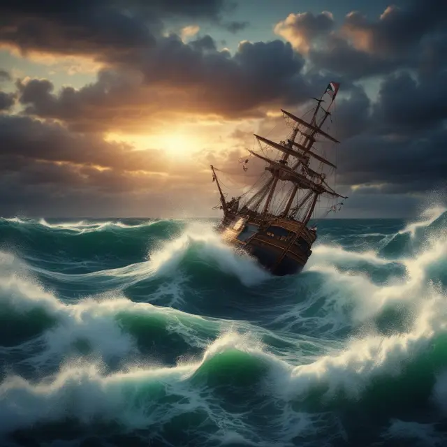 An individual on a small boat braving turbulent seas, with waves symbolizing tax changes brought about by TEFRA