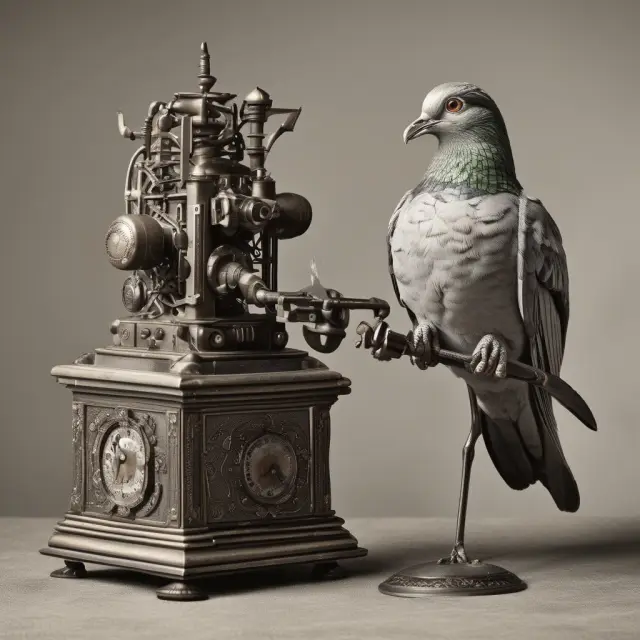 A pigeon carrying a message between two vintage telegraph machines, representing the debunking of common misconceptions about telegraphic transfers