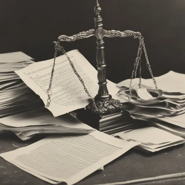 Judge weighing scales with eviction documents and tenant possessions - tenancy at sufferance