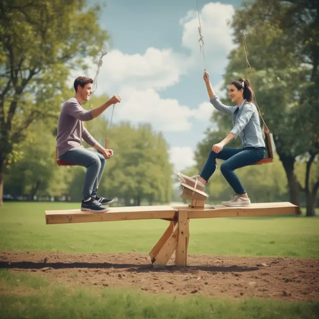 A man on a seesaw represents tenancy-at-will with a flexible agreement. The other man symbolizes a holdover tenant, occupying after lease expiration