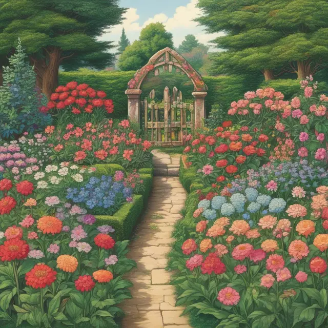 Three vibrant flowers representing tenancy-for-years (fixed-term), periodic tenancy (flexible), and tenancy-at-will (adaptive) in a garden setting.