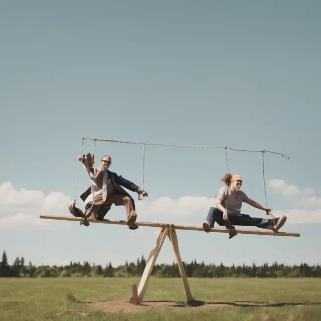 Tenant and landlord on a see-saw, reflecting the balance and flexibility of tenancy-at-will agreements