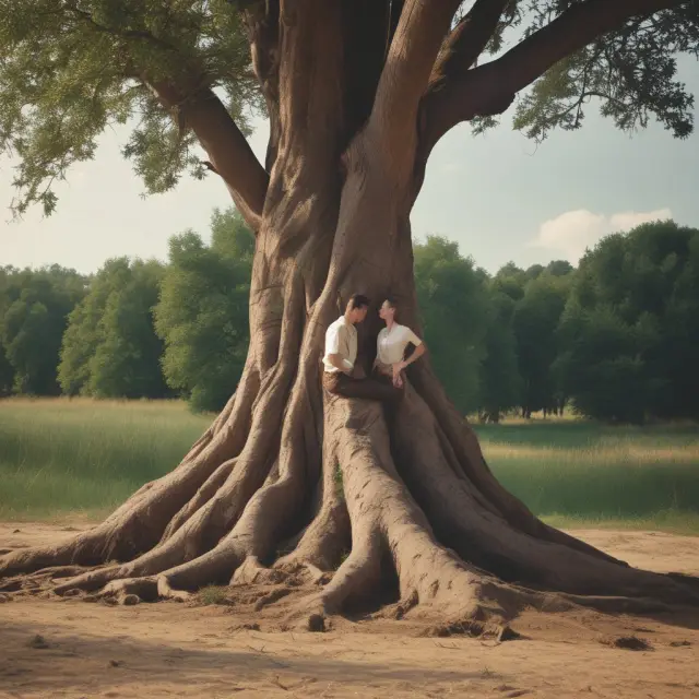 A tree representing tenancy by the entirety, with roots symbolizing mutual ownership and branches illustrating survivorship