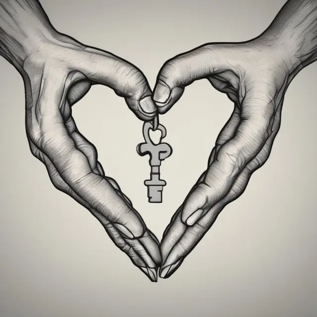 Image of two hands forming a heart shape with a golden key, representing married couple