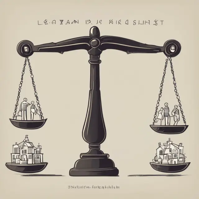 Two golden scales balanced with symbols of tenancy by the entirety and joint tenancy illustrating their similarities and differences in property co-ownership