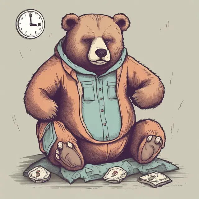 A tender bear with an empty pouch symbolizes the financial strain of tender offer costs. The clock