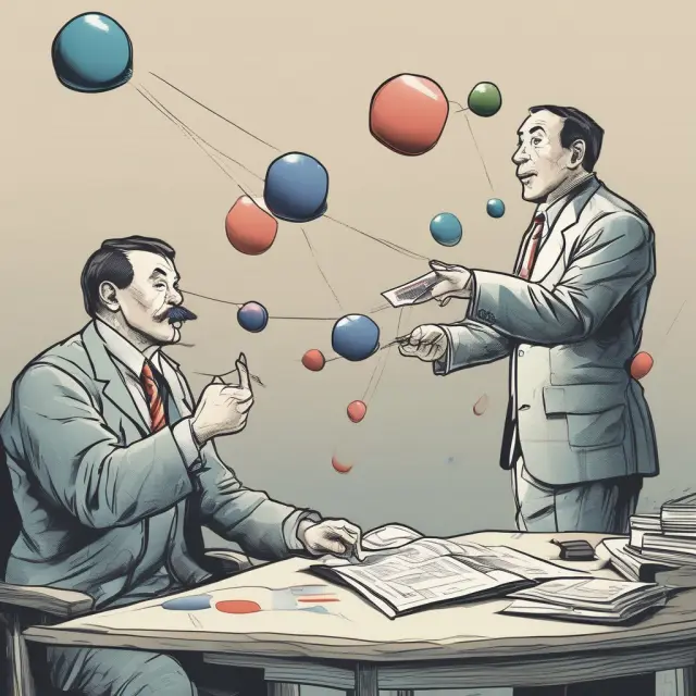 A person juggles a red, glowing sphere representing financial market data. The Conversion Line or Tenkan-Sen is depicted as a thin, white string connecting past prices.