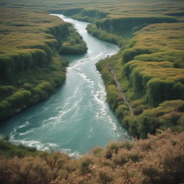A winding river symbolizes the tenor of derivatives, influencing the flow of interest rates and asset volatility.