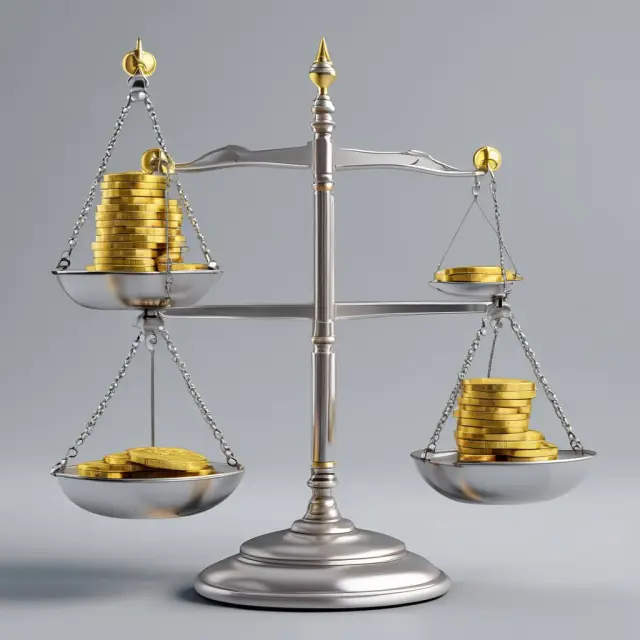 Golden coins symbolize investment goals, while silver coins represent total expense ratio (TER), balanced on a scale to illustrate their interplay
