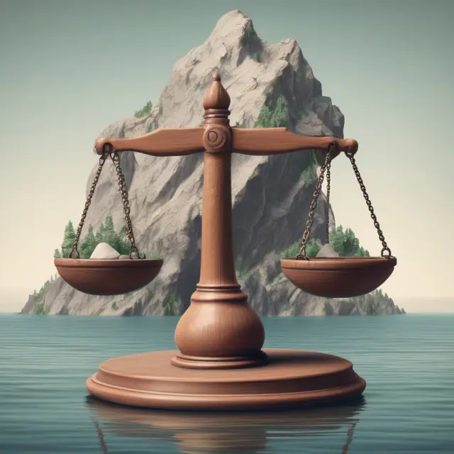 Image of a scale tipped by market conditions, with a mountain representing supply and a flowing river symbolizing demand