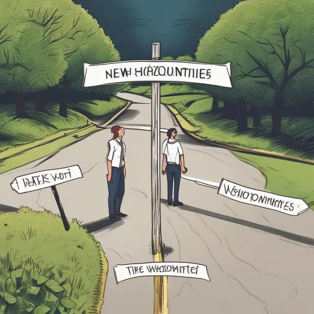 An employee at a crossroads, considering new opportunities and old habits in relation to voluntary termination