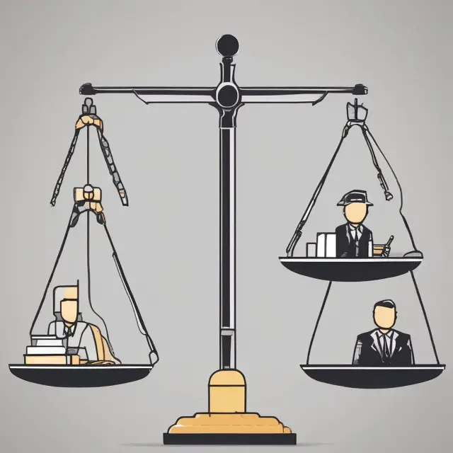 Balanced scale representing employer responsibilities during termination, with labor laws on one side and employee benefits (severance, unemployment) on the other