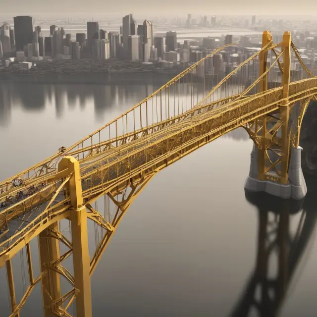 Employer and employee crossing a golden bridge, symbolizing clear communication during the challenging process of employment termination.