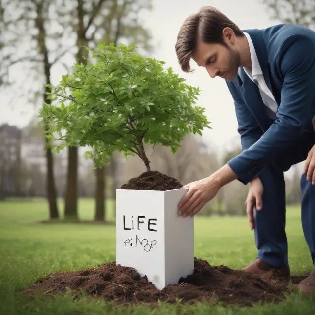 Person planting term life insurance tree, providing future security