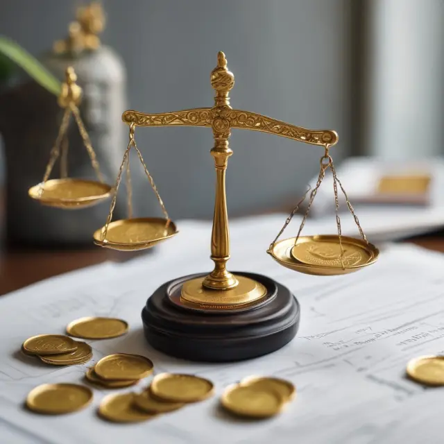 Term loan: A balance scale with gold coins representing capital and documents depicting business obligations