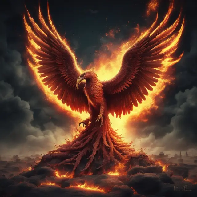A mythical phoenix symbolically arises from the ashes of imports, representing an improving Terms of Trade (TOT) ratio beneficial for institutional investors