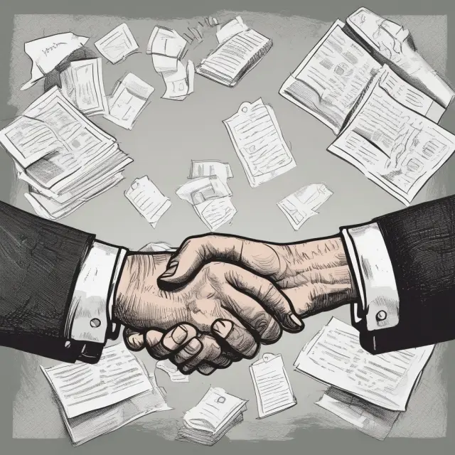 Two hands shaking over a term sheet document, representing the understanding reached between investors and a startup in the investment process
