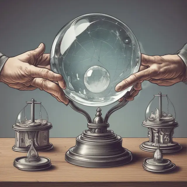 Hands balancing crystalline ball (valuation) and shares, symbolizing negotiation of term sheet investments