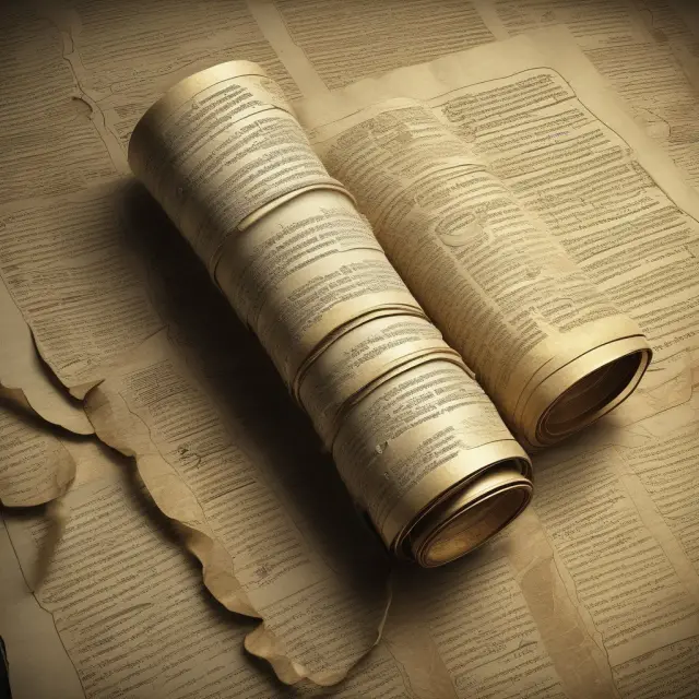 An ancient parchment scroll with loan term details as gilded columns, and risk mitigation measures symbolized by a sturdy fortress shielding gold coins