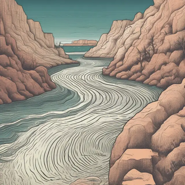A meandering river illustrating the term structure of interest rates, with short-term rates at the source and long-term rates flowing downstream