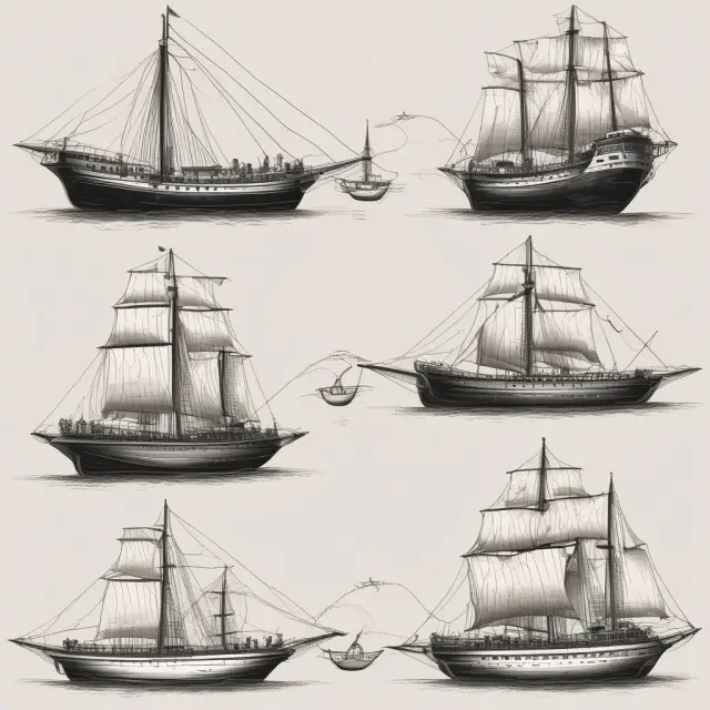 Short-term sailboat, intermediate-term galleon, and long-term ship representing bond categories: short-term (1 year), intermediate-term (5 years), and long-term (30 years)