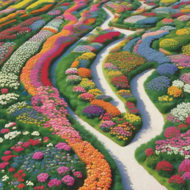 A vibrant garden filled with flowers representing the top countries excelling in the tertiary industry: US, China, Japan, Germany, UK, France, India, Italy, and Canada.