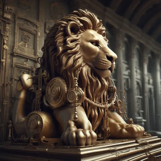 Legacy lion releasing assets from a probate machine, illustrating complex inheritance process and longer waiting times