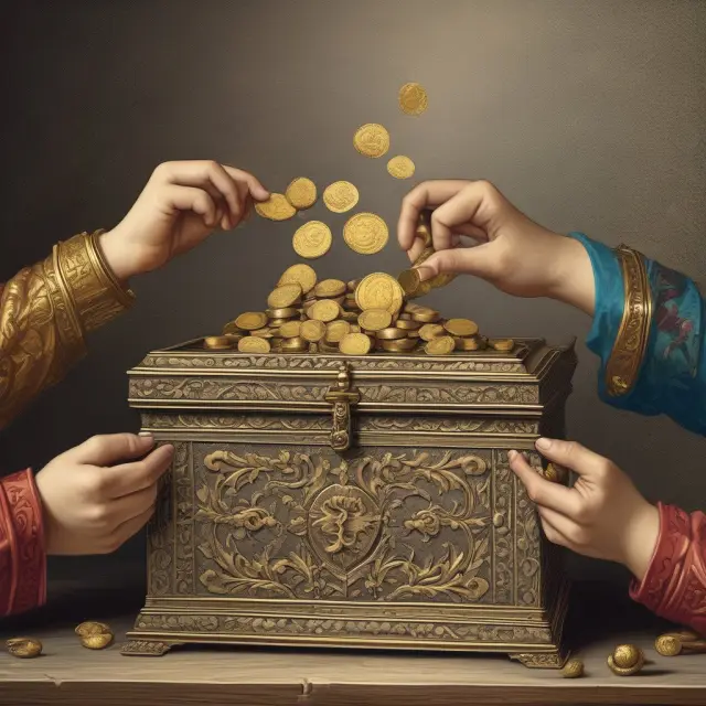 Testamentary trust releasing gold coins to children, symbolizing inheritance management