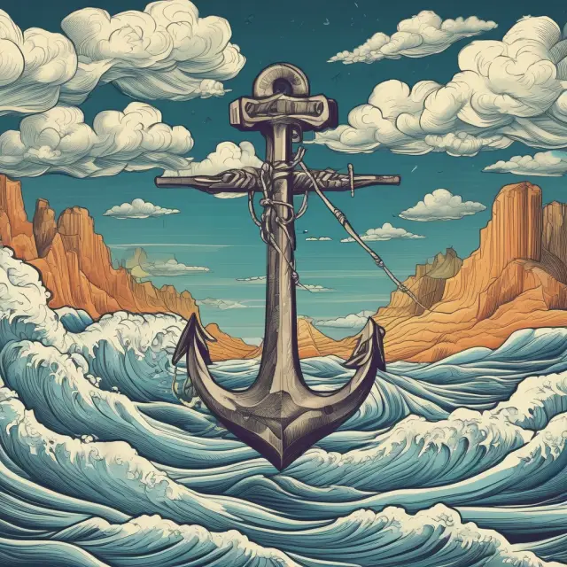 Image of a sturdy anchor holding back turbulent crypto waves, symbolizing Tether